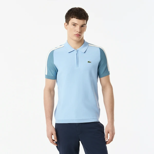 Мужское трикотажное поло Lacoste на молнии, голубой, арт. AH0501