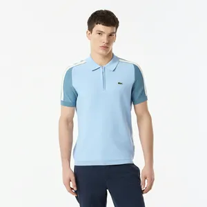 Мужское трикотажное поло Lacoste на молнии, голубой, арт. AH0501