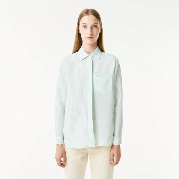 Женская рубашка Lacoste легкая из льна, зеленый, арт. CF0412