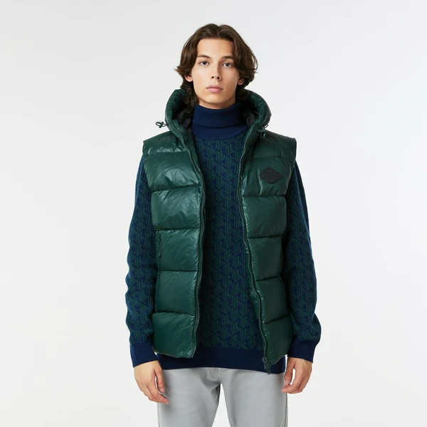 Мужской стеганый жилет Lacoste с капюшоном, зеленый, арт. BH2406R