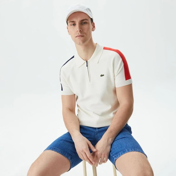 Трикотажное поло Lacoste на молнии, белый, арт. AH0403