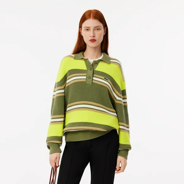Женский вязаный свитер-поло Lacoste, зеленый, арт. AF3442