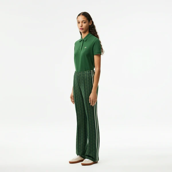 Спортивные брюки Lacoste расклешенные с монограммой, зеленый, арт. XF9313