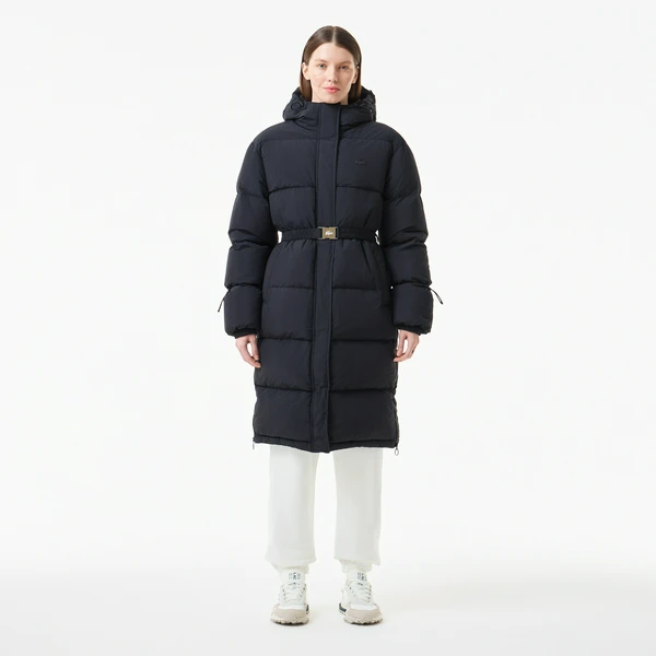 Женский длинный пуховик Lacoste с поясом, черный, арт. BF2520