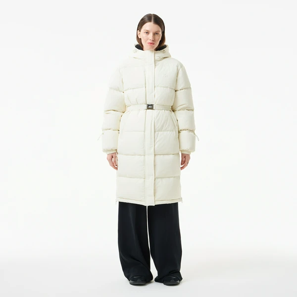 Пуховик Lacoste длинный с поясом, белый, арт. BF2520
