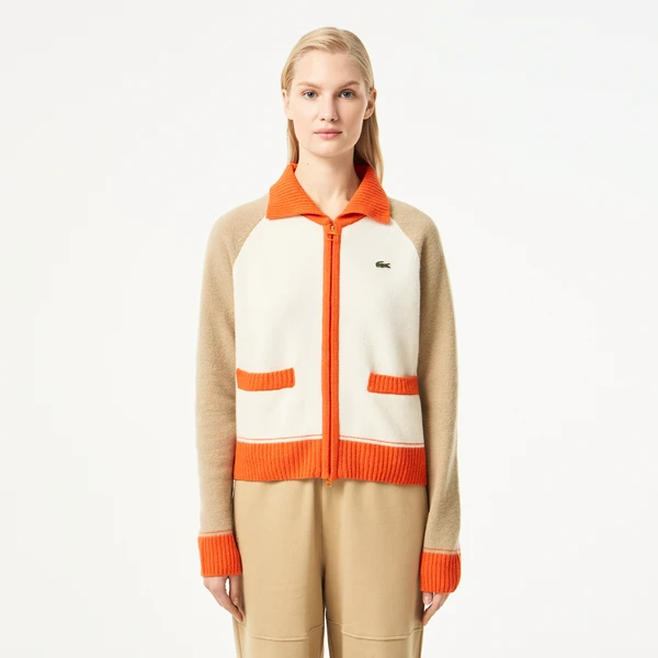 Женский шерстяной свитер Lacoste на молнии, белый, арт. AF2518