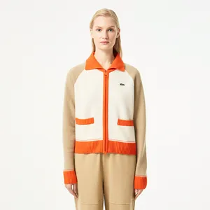Женский шерстяной свитер Lacoste на молнии, белый, арт. AF2518