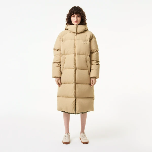 Длинный пуховик Lacoste с капюшоном, бежевый, арт. BF3522