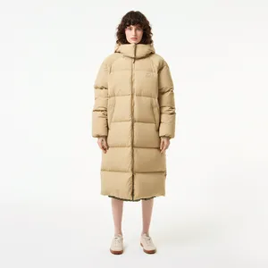 Длинный пуховик Lacoste с капюшоном, бежевый, арт. BF3522