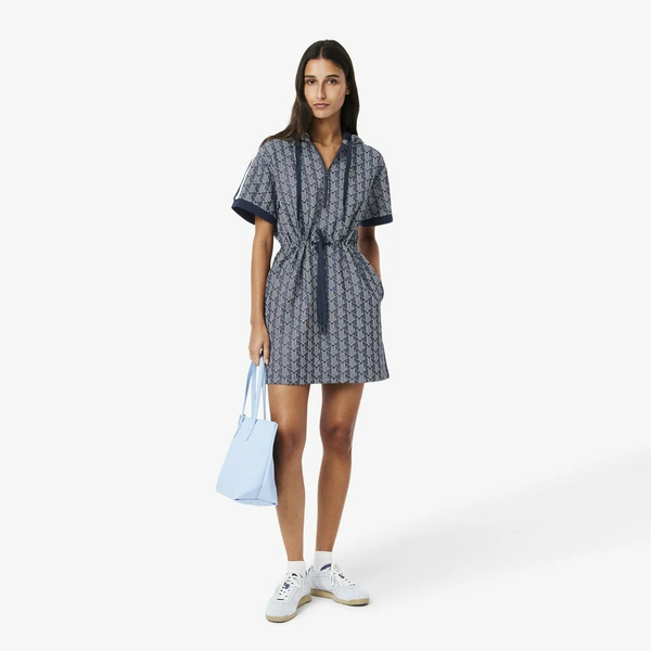 Платье-худи Lacoste Jacquard Monogram, синий, арт. EF0003