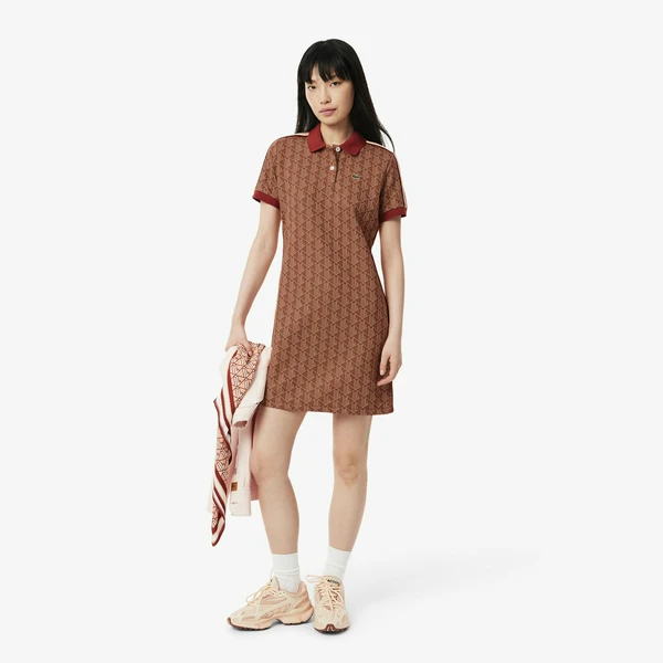 Платье-поло Lacoste с монограммой, коричневый, арт. EF2655