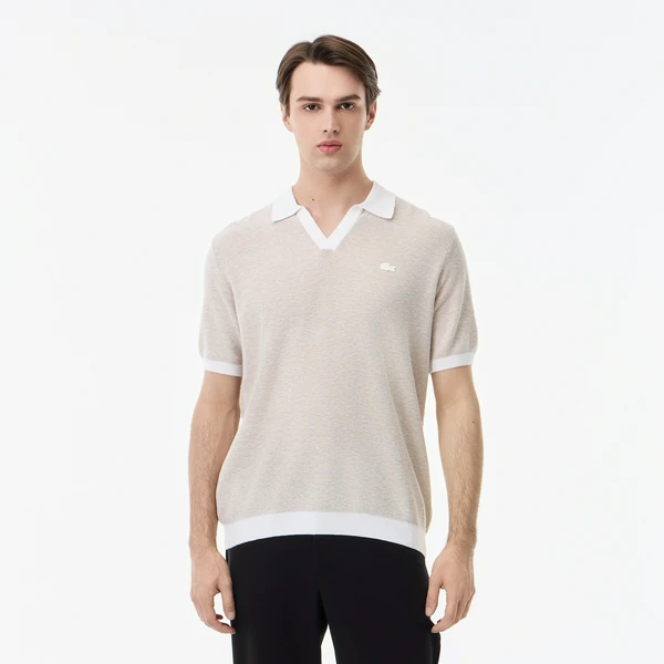 Поло Lacoste из смеси хлопка и льна, бежевый, арт. AH0506