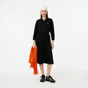 Платье Lacoste на пуговицах с длинным рукавом, черный, арт. EF0850