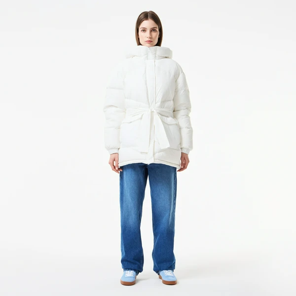 Пуховик Lacoste с поясом, белый, арт. BF2518