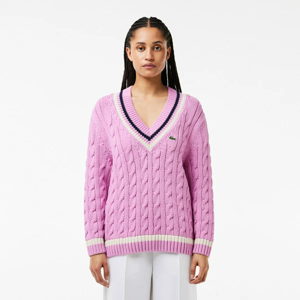 Свитер Lacoste с V-образным вырезом, розовый, арт. AF6942