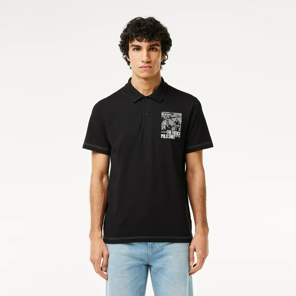 Поло Lacoste с контрастным принтом, черный, арт. PH7416