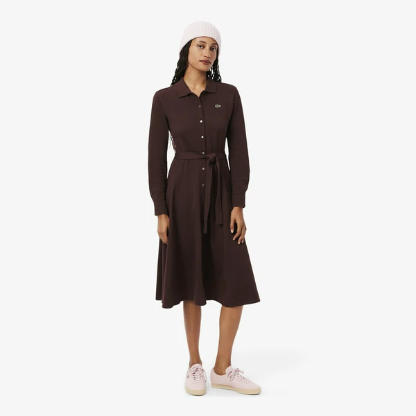 Платье-поло Lacoste с длинным рукавом, бордовый, арт. EF5299