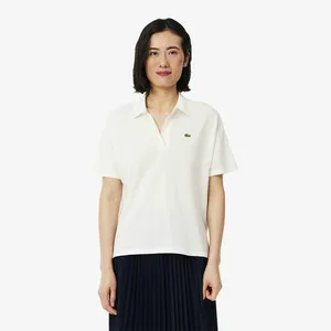Женская рубашка-поло Lacoste из струящегося хлопка Loose Fit, белый, арт. PF1123