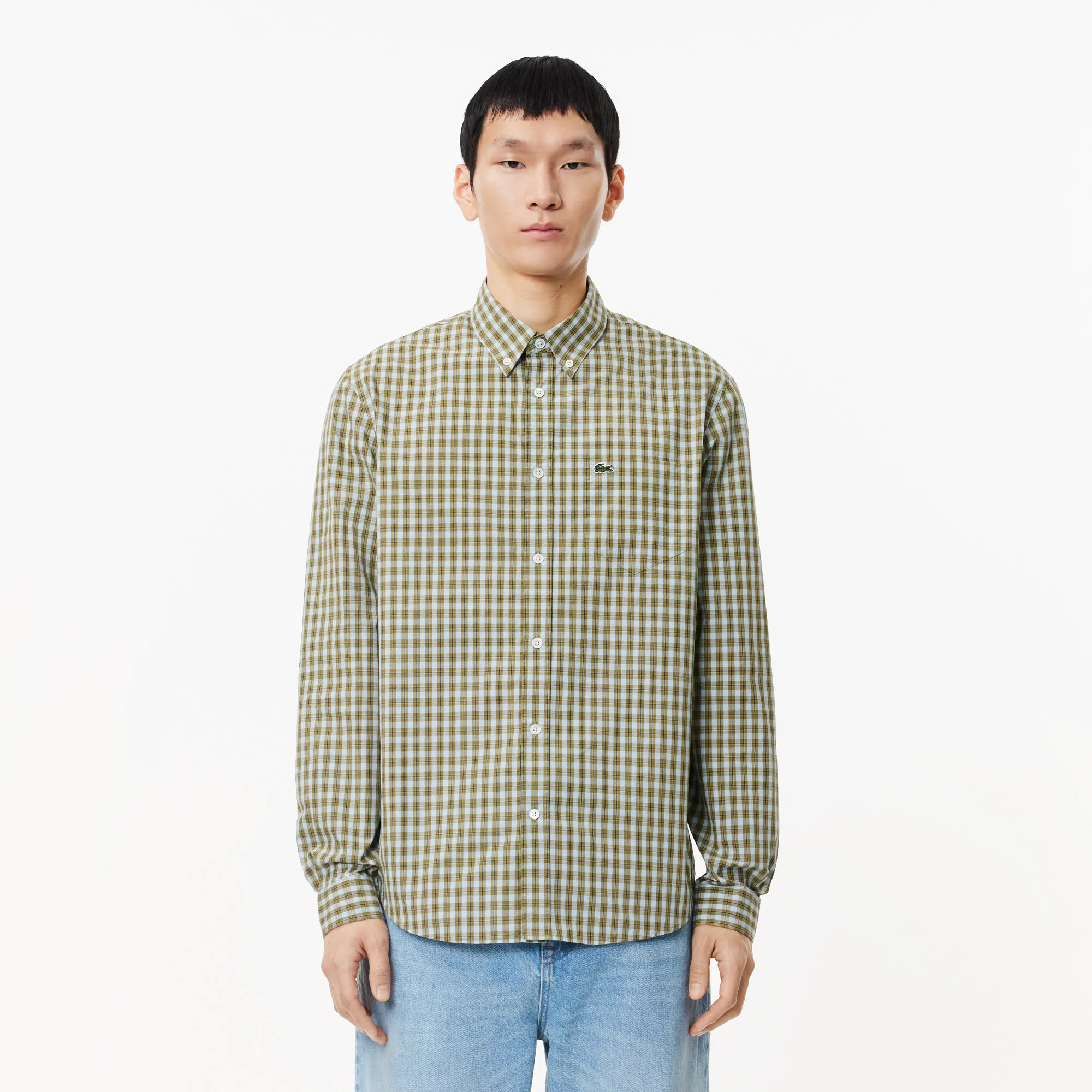 Мужская рубашка Lacoste Regular Fit в клетку, бежевый, арт. CH6981