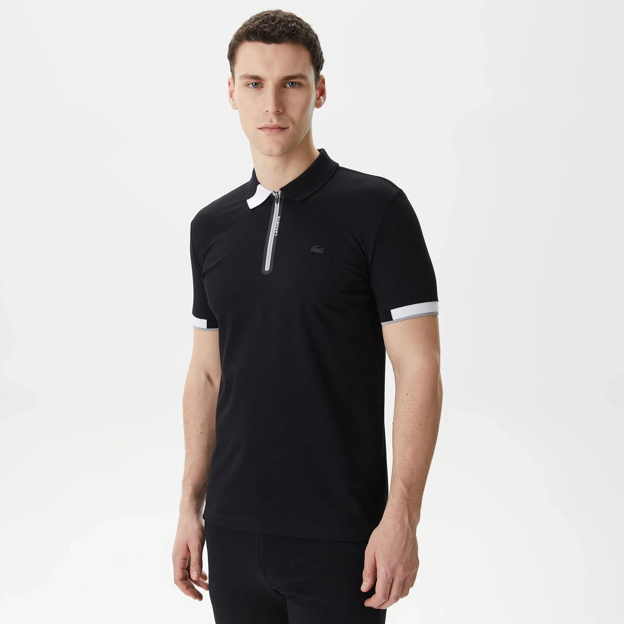 Мужское спортивное поло Lacoste на молнии, черный, арт. PH0404