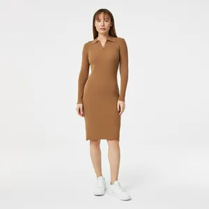 Женское платье Lacoste Slim Fit с длинным рукавом, бежевый, арт. EF2309
