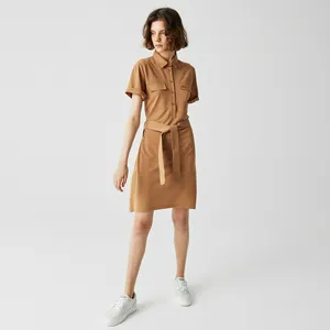 Женское платье Lacoste с коротким рукавом и воротником-рубашкой, коричневый, арт. EF0121