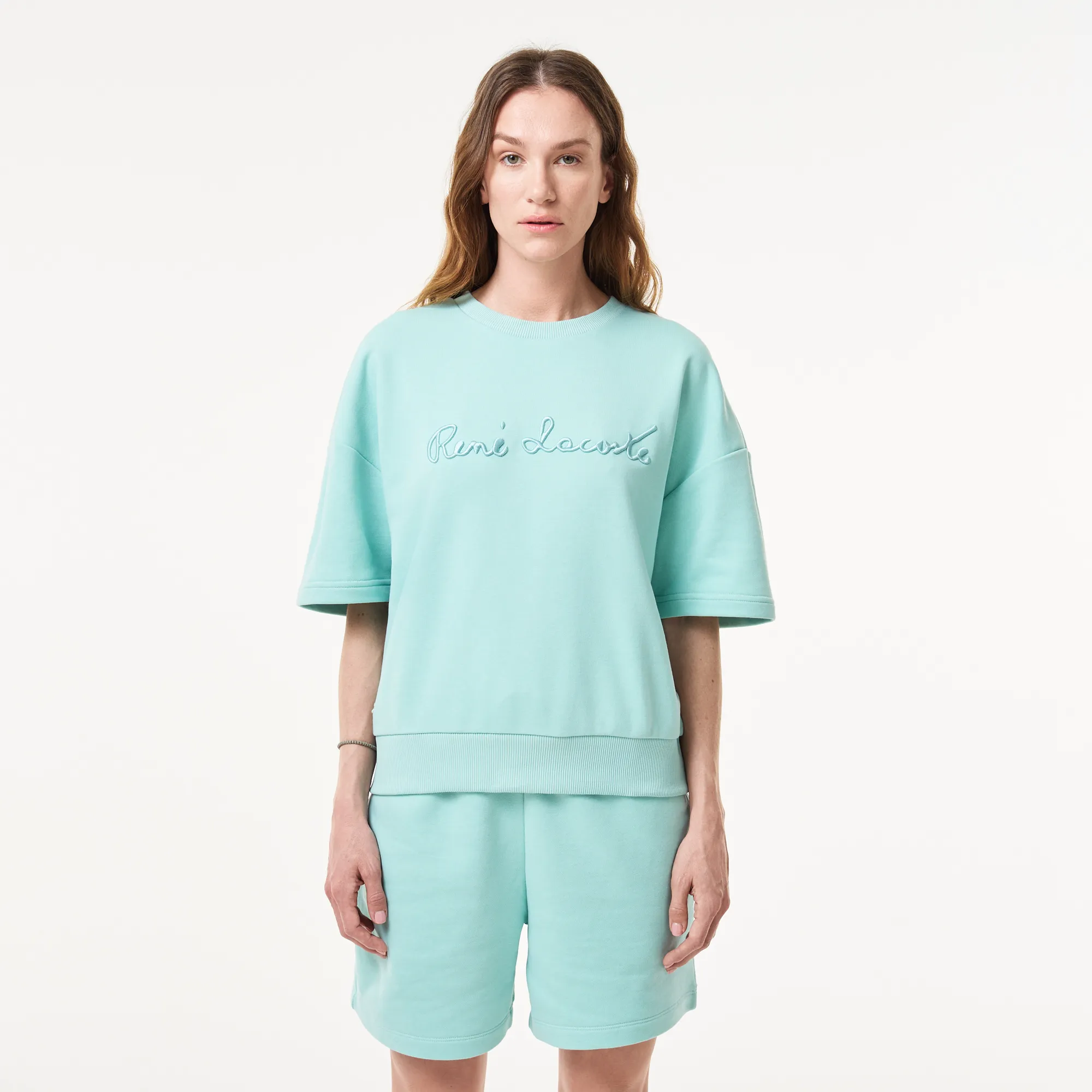 Женская толстовка Lacoste Loose Fit с коротким рукавом, голубой, арт. SF0409