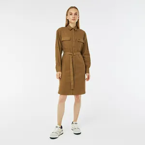 Платье Lacoste Regular Fit с длинными рукавами и поясом, коричневый, арт. EF2432