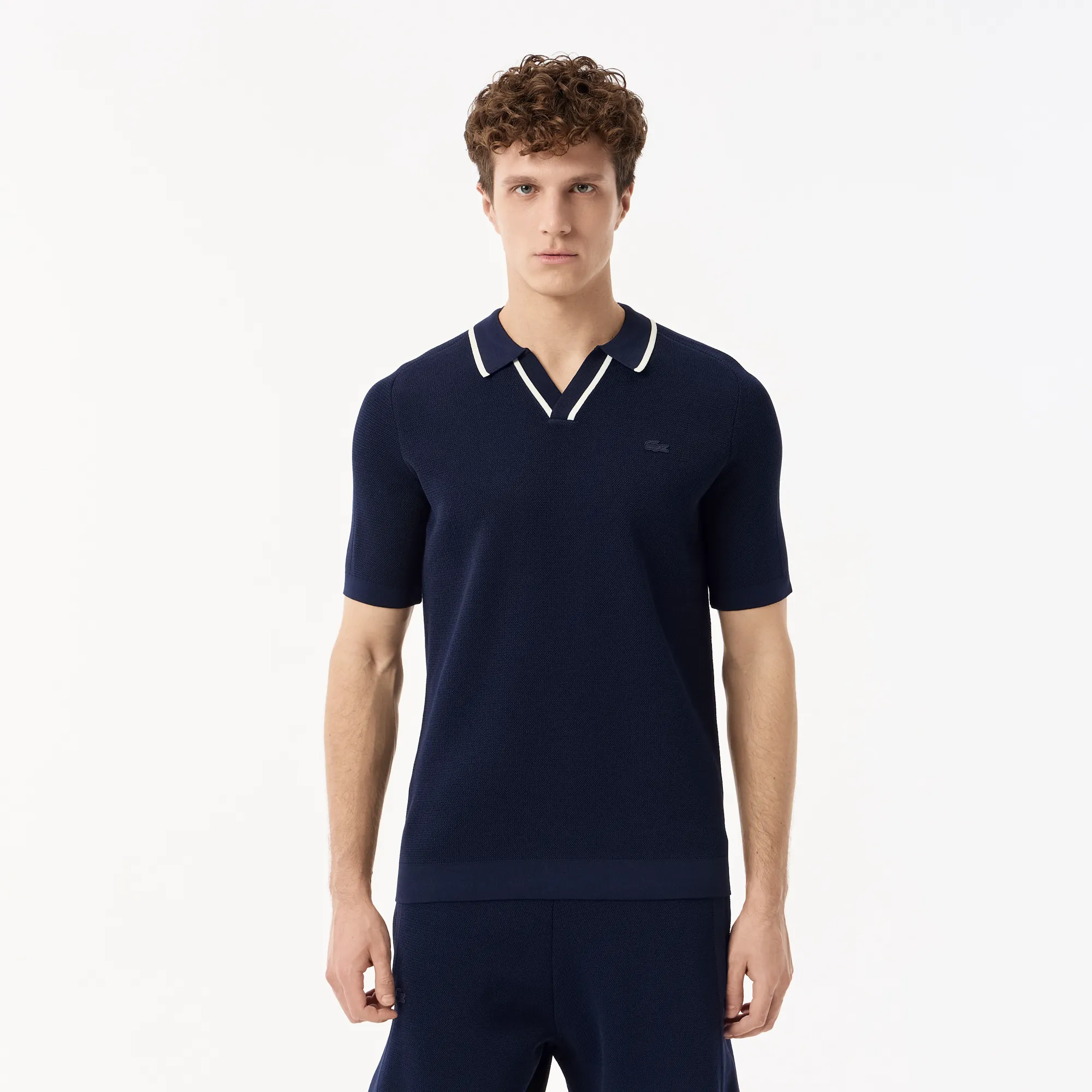 Мужское вязаное поло Lacoste из вискозы, синий, арт. AH0504R