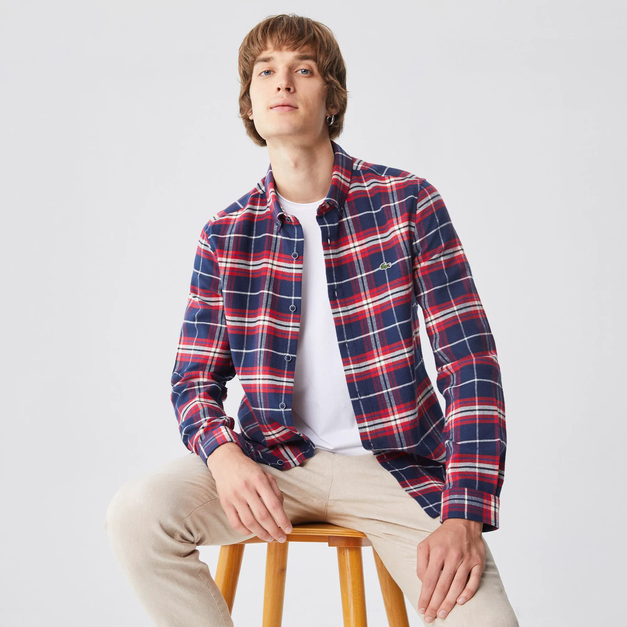 Мужская рубашка Lacoste Slim Fit Oxford в клетку, красный, арт. CH2315