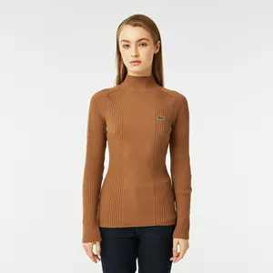Женский свитер-водолазка Lacoste Slim Fit с длинным рукавом, бежевый, арт. AF2419