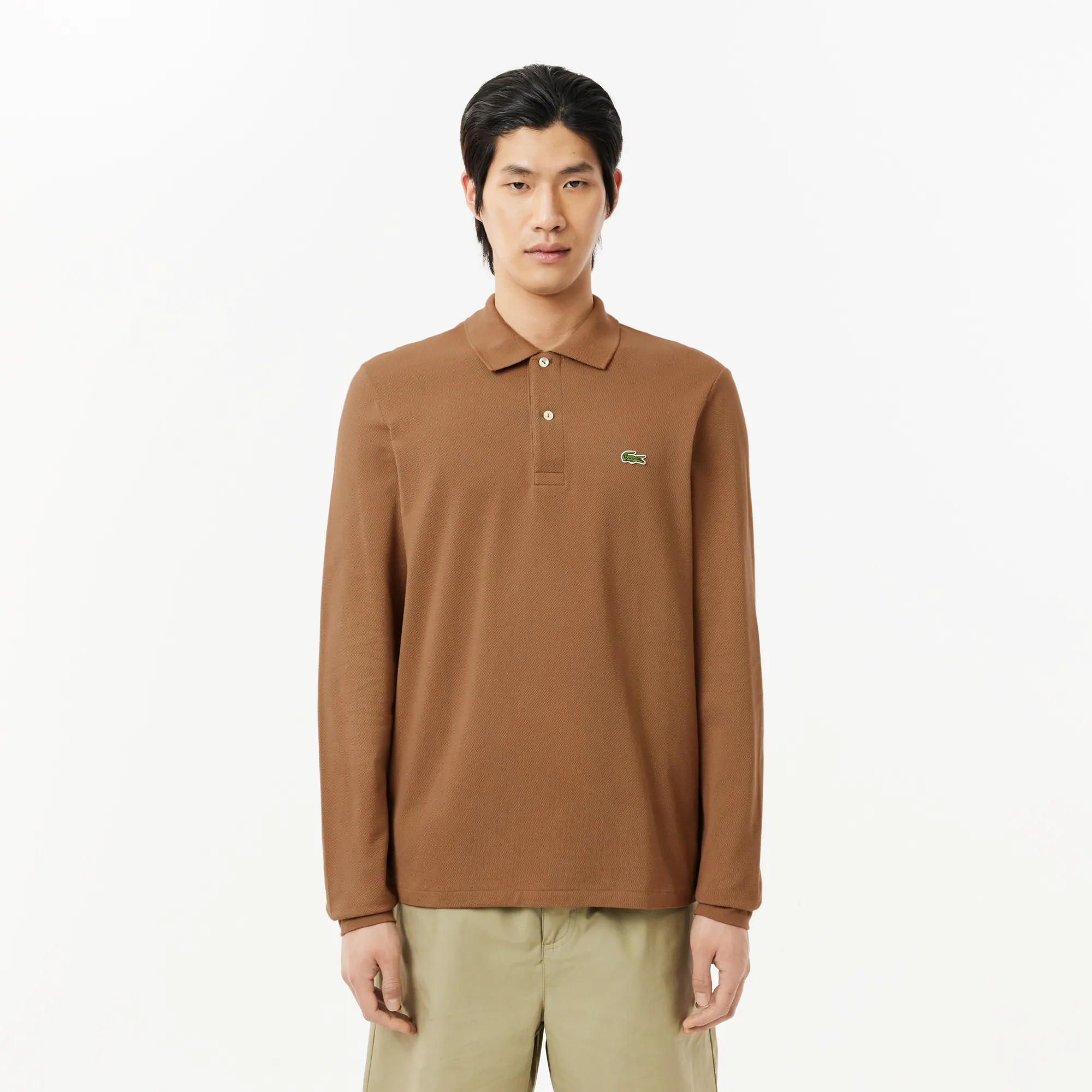Мужское поло Lacoste Classic Fit с длинным рукавом, коричневый, арт. L1312