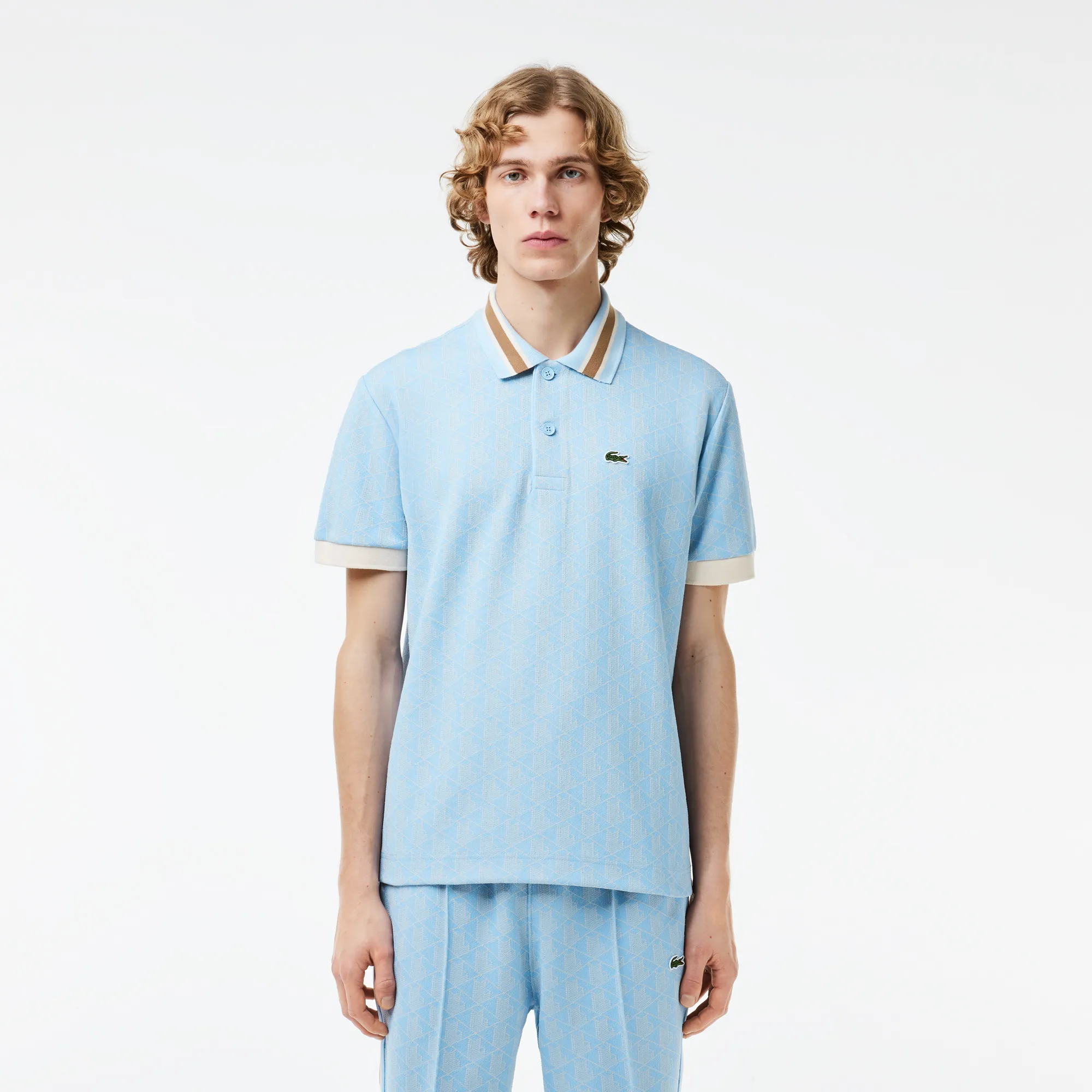 Мужское поло Lacoste Classic Fit с монограммой, голубой, арт. DH1417