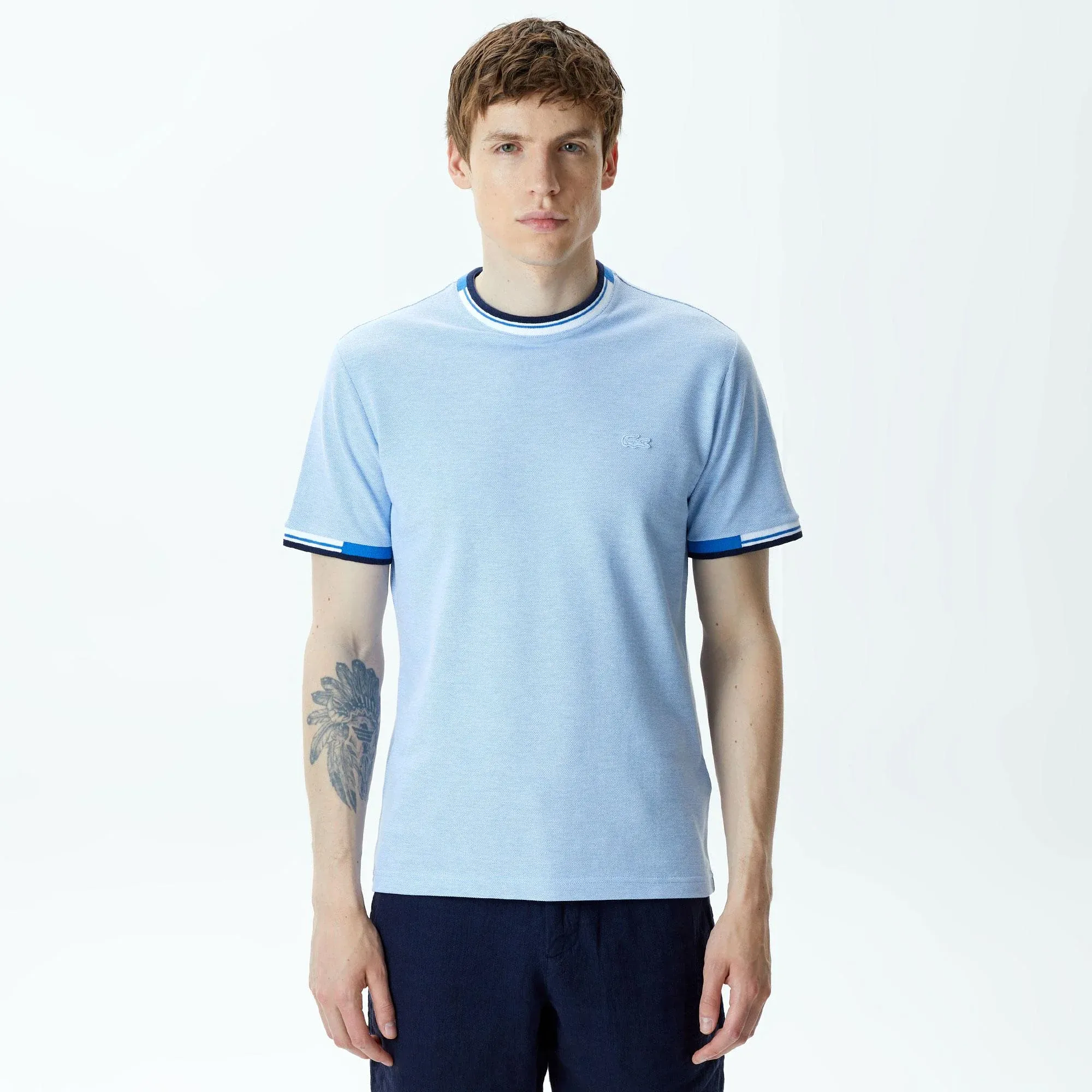 Мужская хлопковая футболка Lacoste с принтом, голубой, арт. TH0424