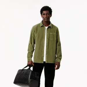Мужская хлопковая велюровая рубашка Lacoste Regular Fit, зеленый, арт. CH3346