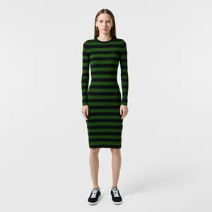 Эластичное платье Lacoste в полоску, черный, арт. EF2406