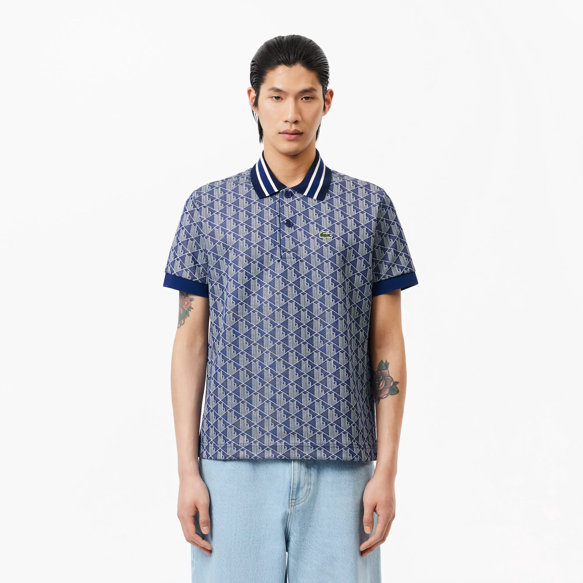 Мужское поло Lacoste Classic Fit с монограммой, синий, арт. DH1417