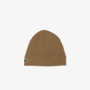 Шерстяная шапка Lacoste Unisex в рубчик, коричневый, арт. RB0001