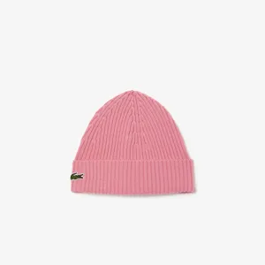Шерстяная шапка Lacoste Unisex в рубчик, розовый, арт. RB0001