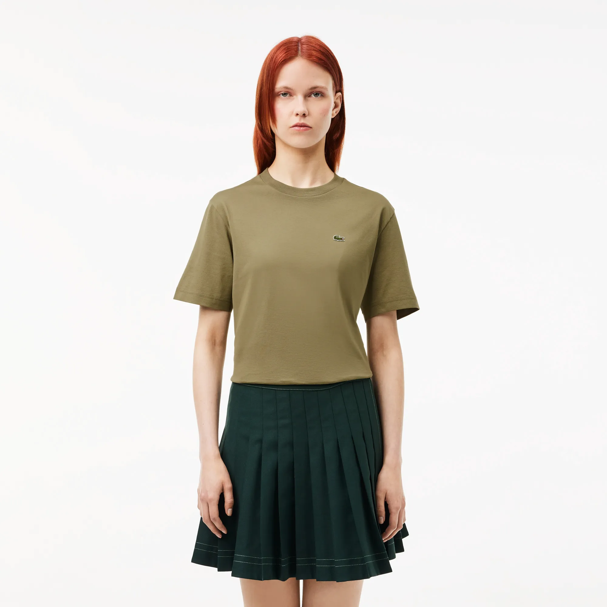 Женская футболка Lacoste Loose Fit из мягкого хлопка, хаки, арт. TF7215