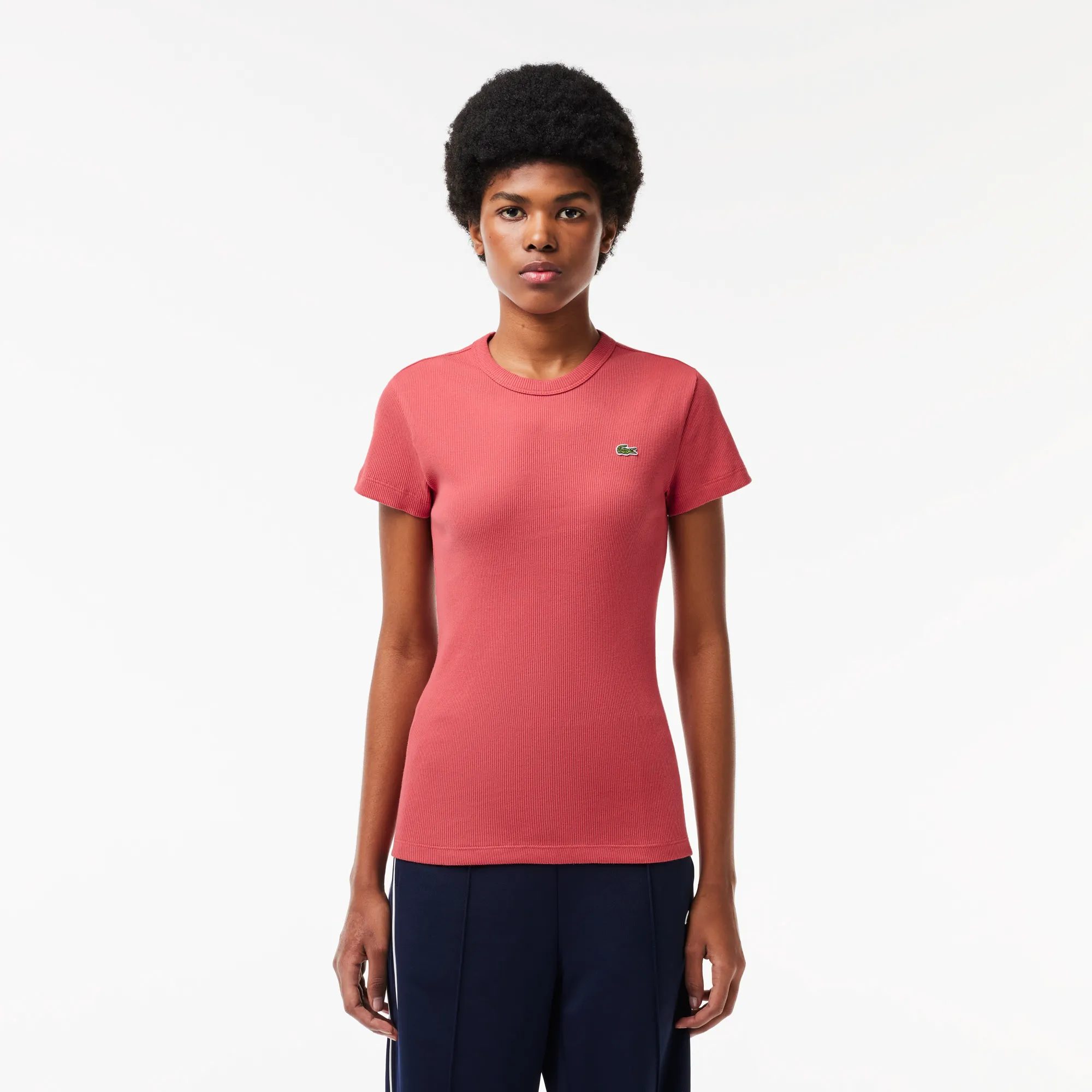 Женская футболка Lacoste Slim Fit из хлопка в рубчик, розовый, арт. TF5538