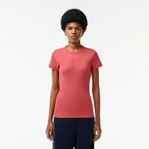 Женская футболка Lacoste Slim Fit из хлопка в рубчик, розовый, арт. TF5538