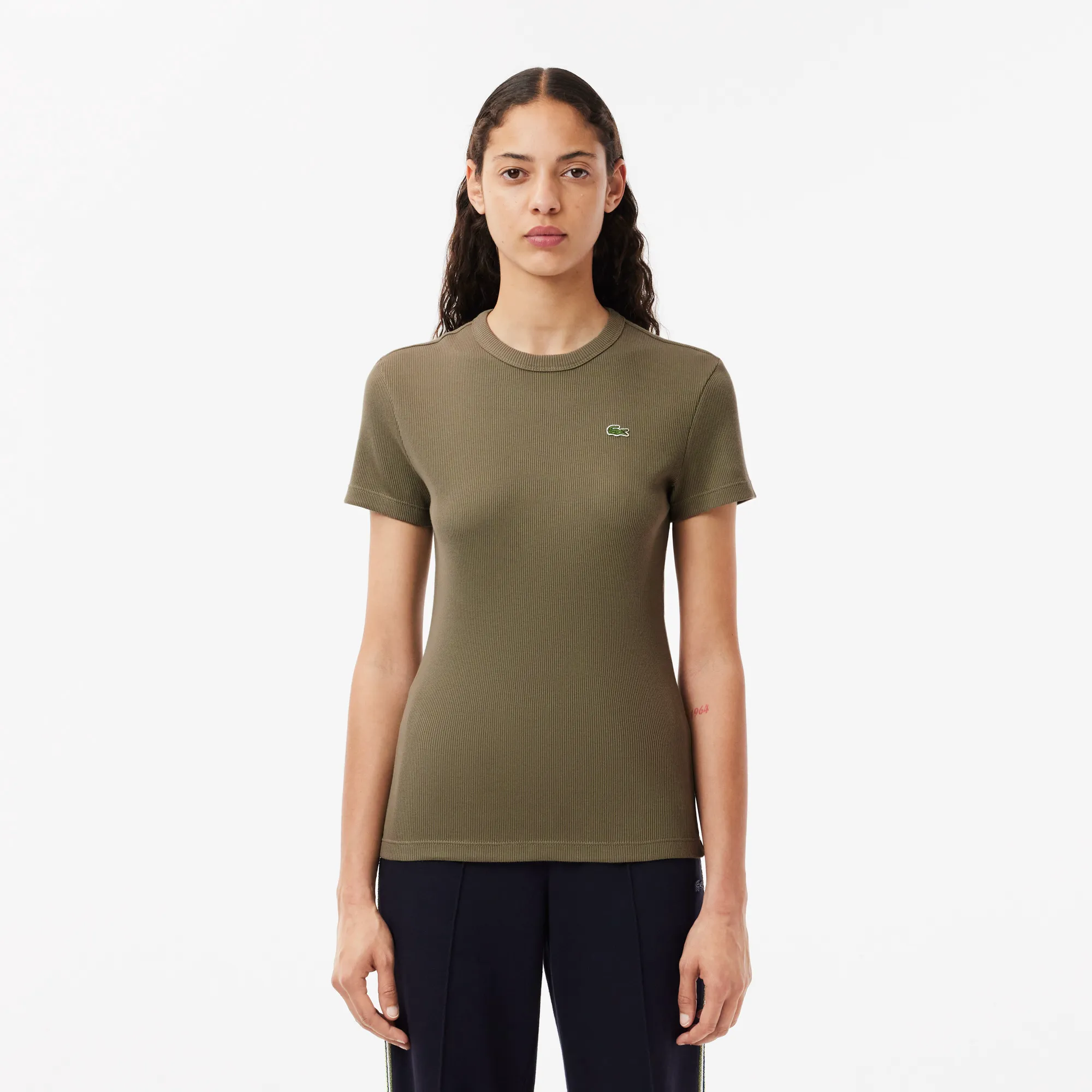 Женская футболка Lacoste Slim Fit из хлопка в рубчик, зеленый, арт. TF5538