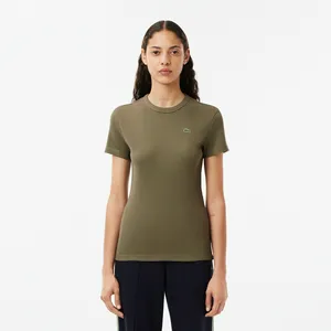 Женская футболка Lacoste Slim Fit из хлопка в рубчик, зеленый, арт. TF5538