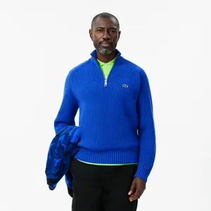 Мужской свитер Lacoste из овечьей шерсти на молнии, синий, арт. AH3134