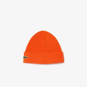 Шерстяная шапка Lacoste Unisex в рубчик, оранжевый, арт. RB0001
