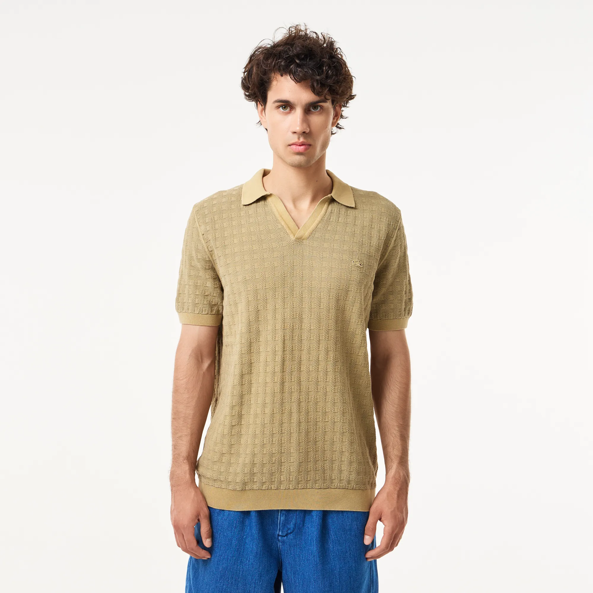 Мужское трикотажное поло Lacoste, бежевый, арт. AH0404