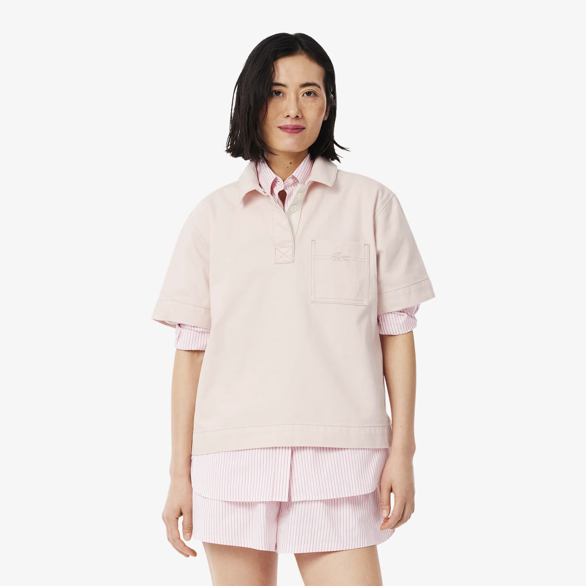 Женская рубашка-поло Lacoste Loose Fit из органического хлопка, розовый, арт. CF0052