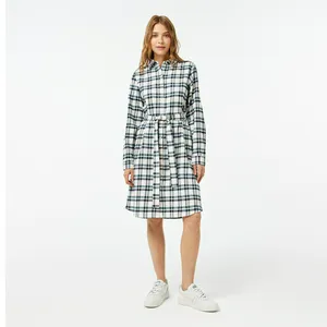 Женское платье Lacoste в клетку с поясом, белый, арт. EF2327