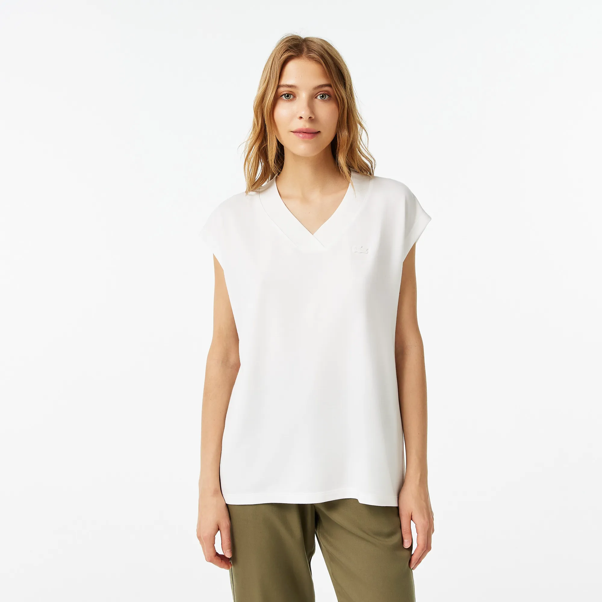 Женская футболка Lacoste Slim Fit с V-образным вырезом, белый, арт. TF0310